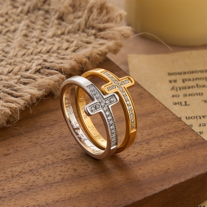 FREE Today: Faith Hope Love Engraved Cross Ring with Golden & Silver Two Colors - image 0