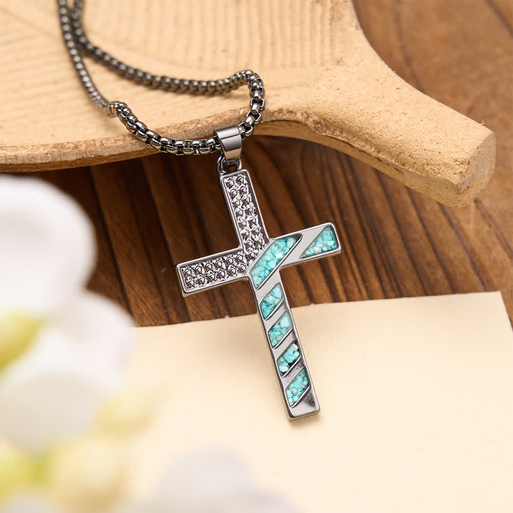 FREE Today: Stars & Stripes Patriotic Faith Cross Necklace with Crushed Turquoise Inlay - American Flag Cross - image 0