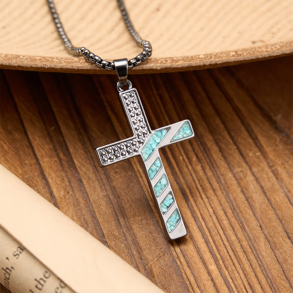 FREE Today: Stars & Stripes Patriotic Faith Cross Necklace with Crushed Turquoise Inlay - image 1