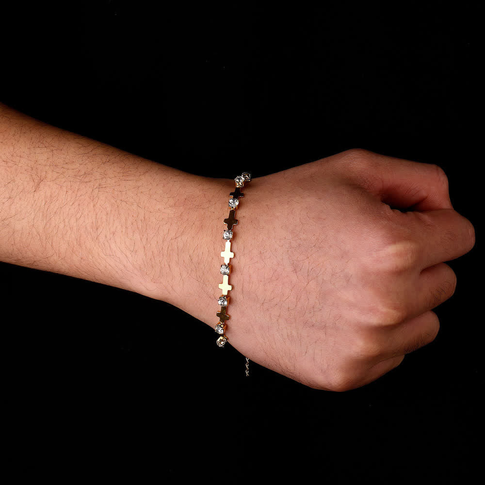 Christianartworkshop Elegant Everyday Gold Cross Chain Bracelet with Sparkling Rhinestone - image 1