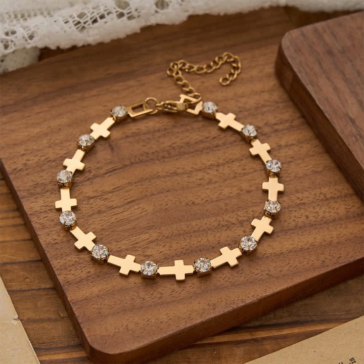 Christianartworkshop Elegant Everyday Gold Cross Chain Bracelet with Sparkling Rhinestone - image 2