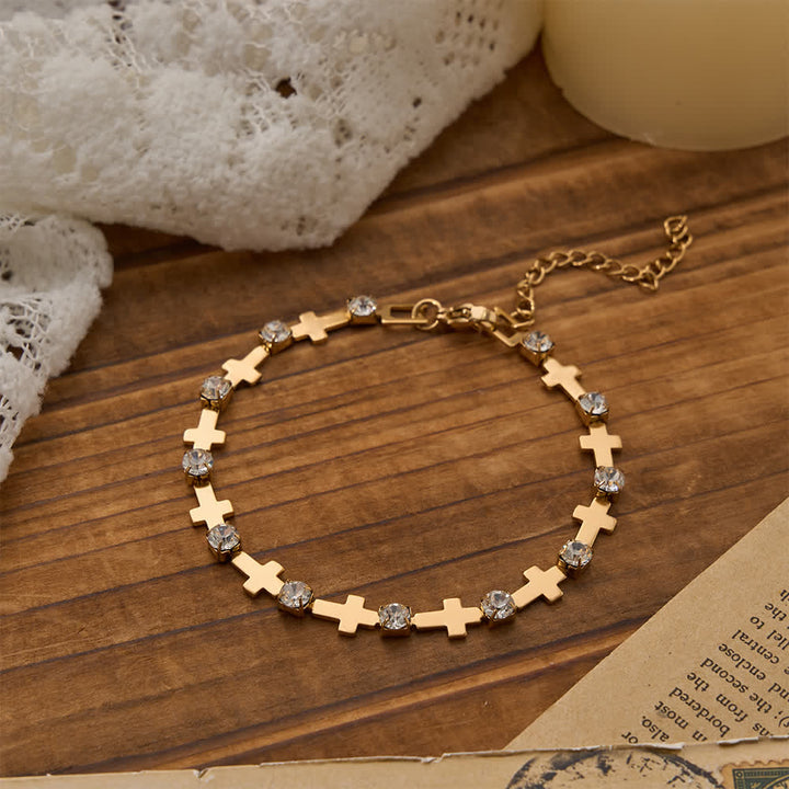 FREE Today: Elegant Everyday Gold Cross Chain Bracelet with Sparkling Rhinestone - image 3