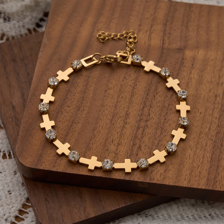 FREE Today: Elegant Everyday Gold Cross Chain Bracelet with Sparkling Rhinestone - Wrist Circumference: 7.28''-7.48''/18.5-19cm - image 0