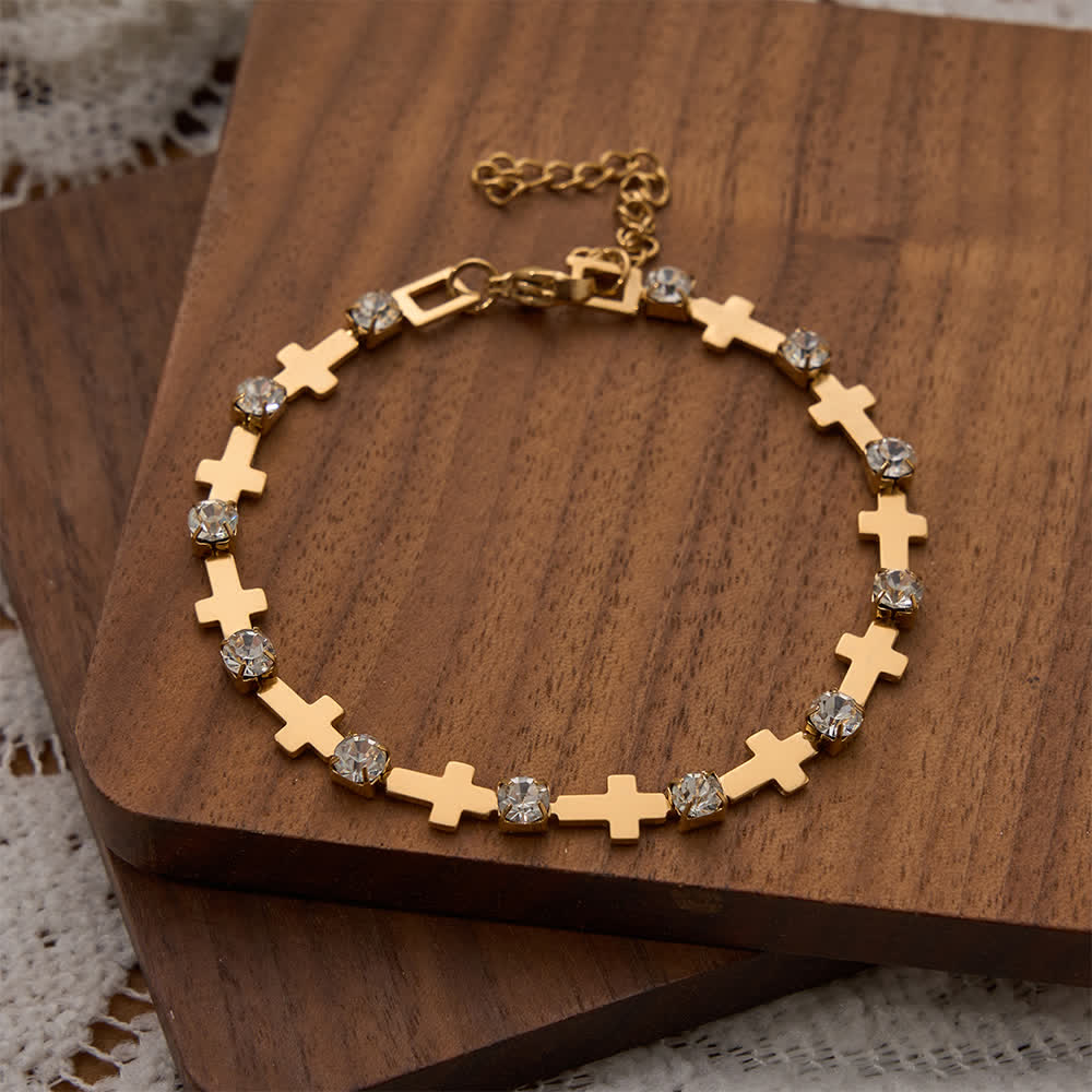 Christianartworkshop Elegant Everyday Gold Cross Chain Bracelet with Sparkling Rhinestone - Wrist Circumference: 7.28''-7.48''/18.5-19cm - image 0