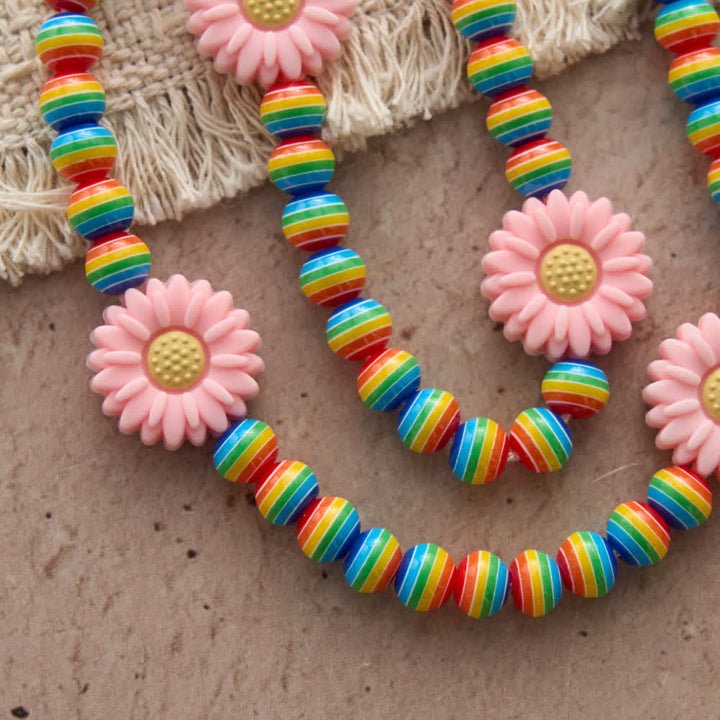Christianartworkshop Rainbow Candy Stripe Bead Kid's Rosary with Pink Daisy Nodes & Jesus Cross - image 5