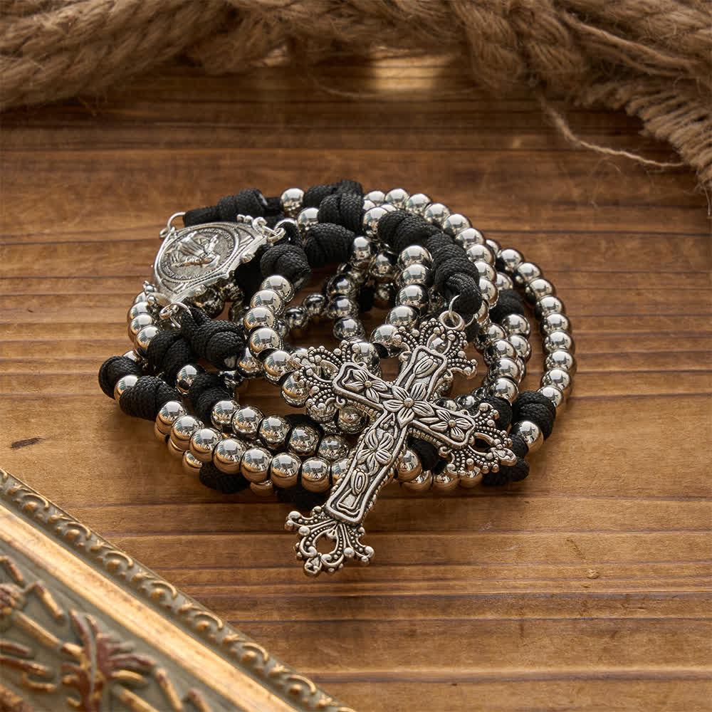 Christianartworkshop Rugged Silver-Toned Paracord 15-Decade Rosary: Carry Our Lady's Grace Wherever You Go - image 4