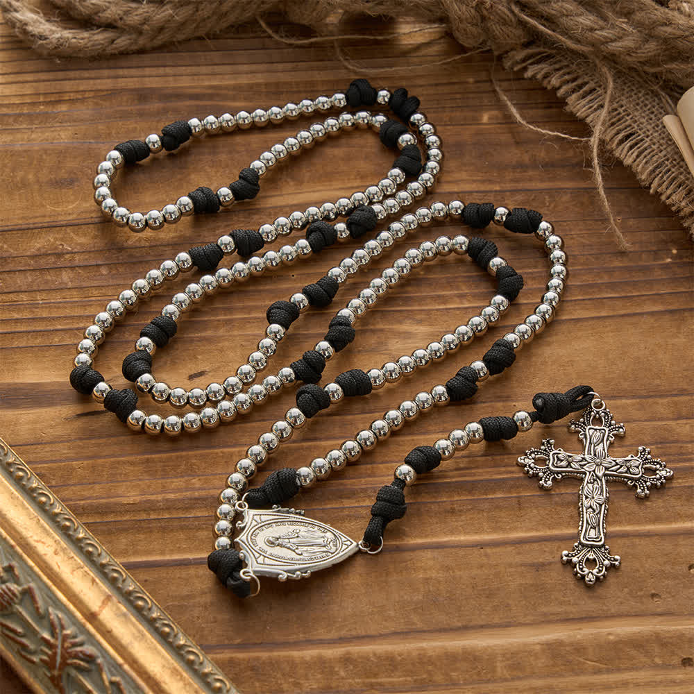 Christianartworkshop Rugged Silver-Toned Paracord 15-Decade Rosary: Carry Our Lady's Grace Wherever You Go - 15 Decade - image 1