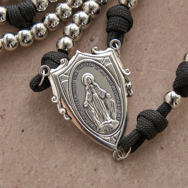 Christianartworkshop Rugged Silver-Toned Paracord 15-Decade Rosary: Carry Our Lady's Grace Wherever You Go - image 7
