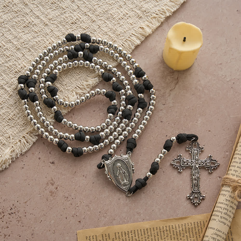 Christianartworkshop Rugged Silver-Toned Paracord 15-Decade Rosary: Carry Our Lady's Grace Wherever You Go - image 2