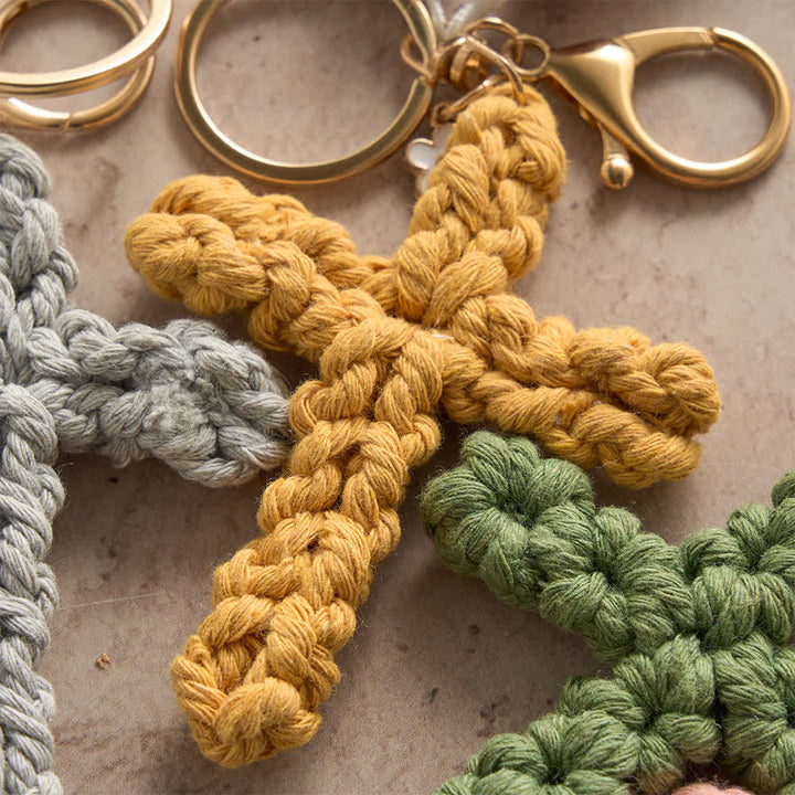 Christianartworkshop Peach Wood Bead Pocket Rosary & Keychain with Multicolor Handmade Crochet Cross - image 11