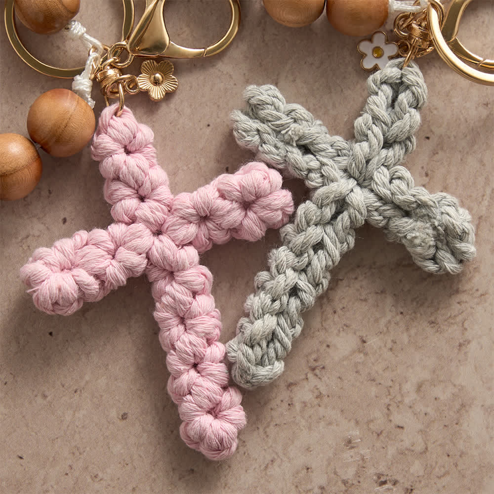 Christianartworkshop Peach Wood Bead Pocket Rosary & Keychain with Multicolor Handmade Crochet Cross - image 13