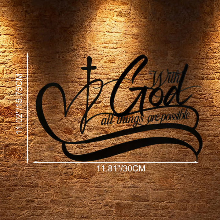 Christianartworkshop Black Metal Wall Decor: Cross & With God All Things Are Possible Verse - Black - 11.81''*7.69''*0.039"/30*19.52*0.1cm - image 7