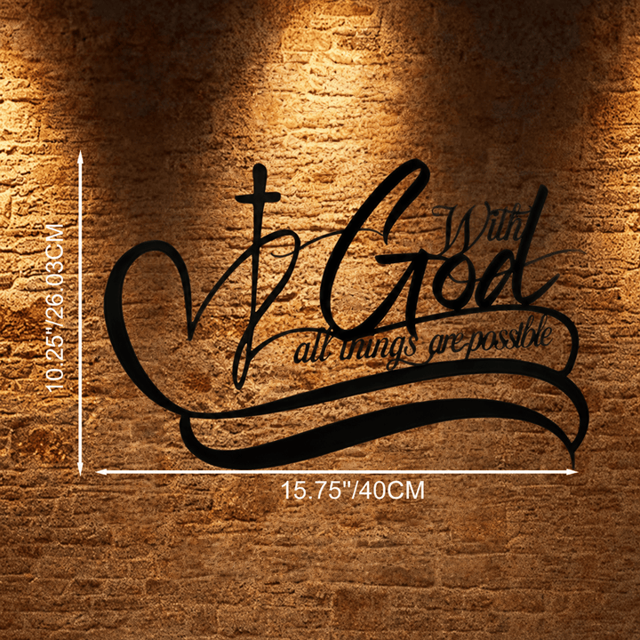 Christianartworkshop Black Metal Wall Decor: Cross & With God All Things Are Possible Verse - Black - 15.75''*10.25''*0.039"/40*26.03*0.1cm - image 9