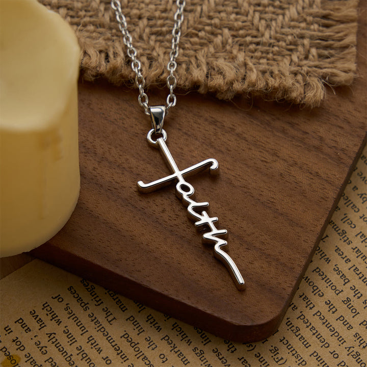Christianartworkshop Elegant Scripted Faith Cross: Gentle Belief Charm & Daily Wear Jewelry - Silver - image 0