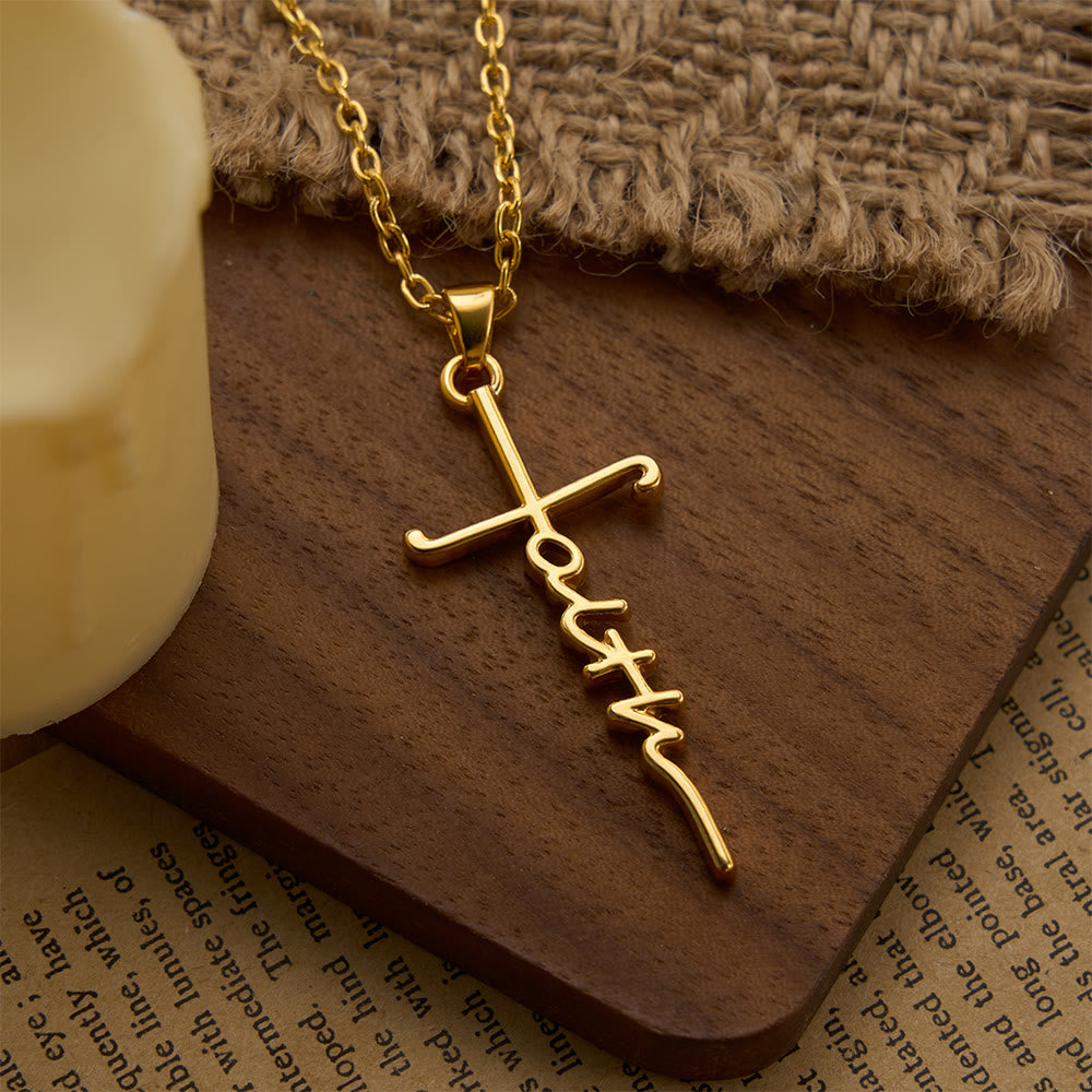 Christianartworkshop Elegant Scripted Faith Cross: Gentle Belief Charm & Daily Wear Jewelry - Golden - image 3