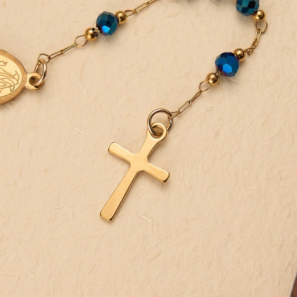 Christianartworkshop Faceted Crystal & Imitation Pearl Bead Minimal Our Lady Rosary with Flat Cross Pendant - image 3