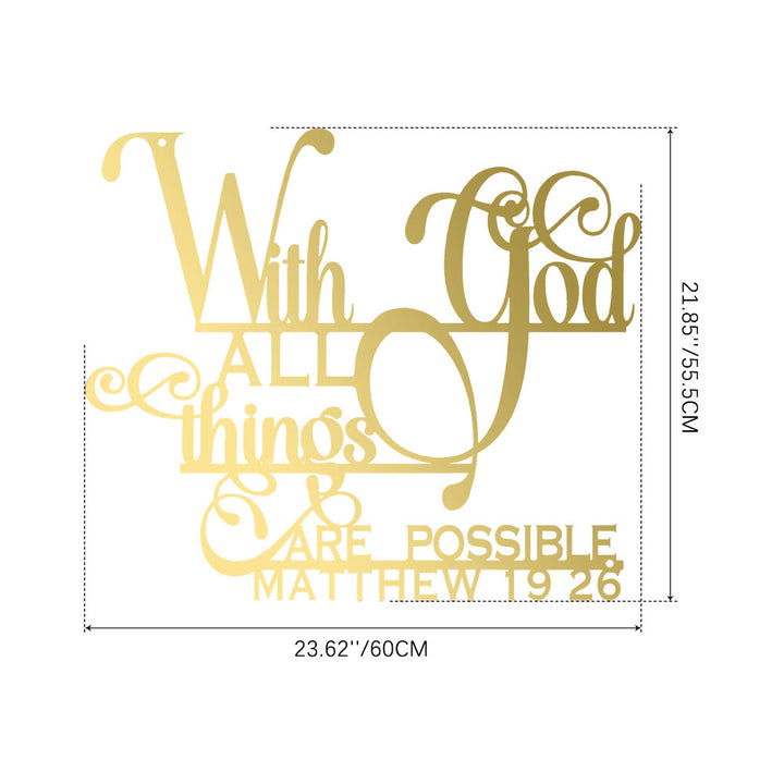 Christianartworkshop Matthew 19:26 With God Metal Wall Decor: Bold Faith for Your Walls - 21.85''*23.62''*0.05''/55.5*60*0.12cm - Golden - image 24