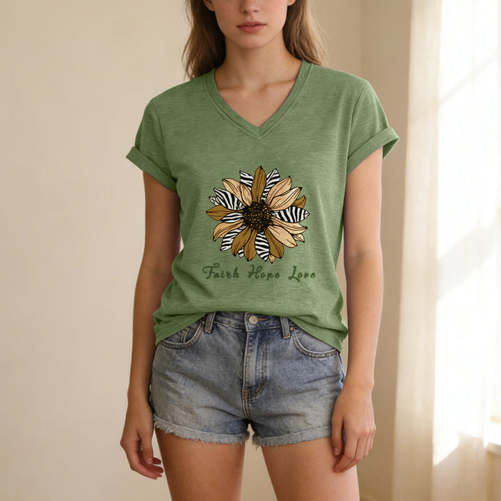 Christianartworkshop "Faith Hope Love" Zebra Print Sunflower Casual V-neck T-shirt - image 19