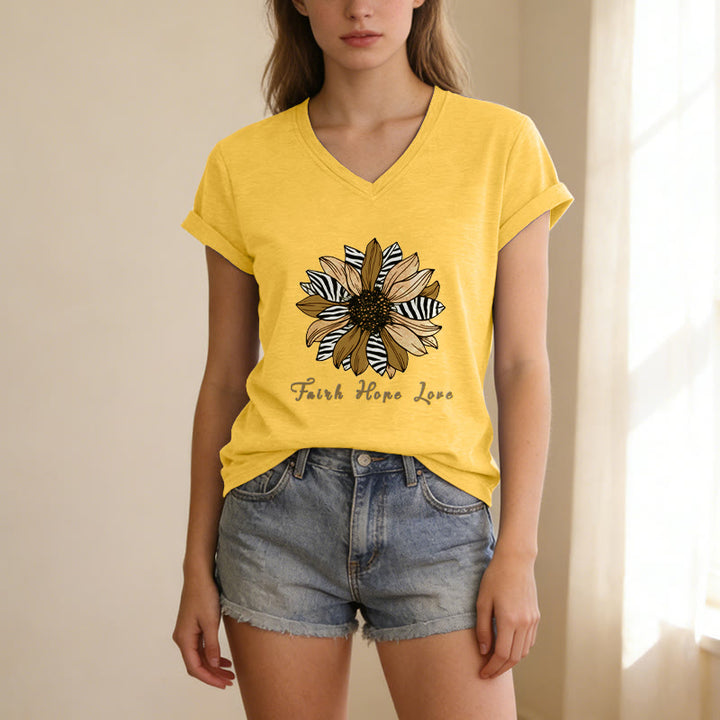 Christianartworkshop "Faith Hope Love" Zebra Print Sunflower Casual V-neck T-shirt - image 17