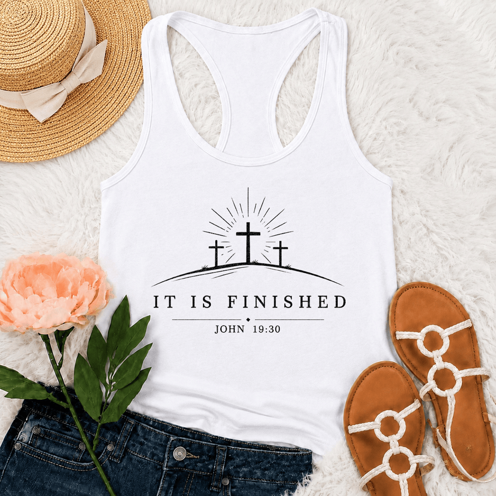Christianartworkshop Classic Faith It Is Finished Cross Racerback Tank Top - White - 2XL - image 3