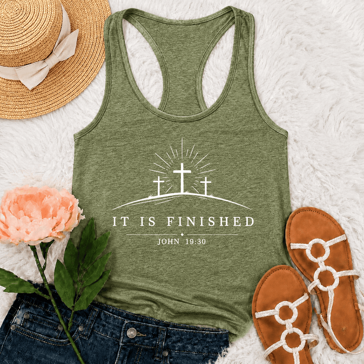 Christianartworkshop Classic Faith It Is Finished Cross Racerback Tank Top - Olive Green - 2XL - image 15