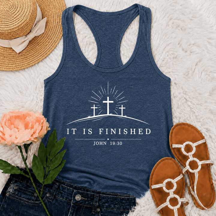 Christianartworkshop Classic Faith It Is Finished Cross Racerback Tank Top - Navy Blue - 2XL - image 12