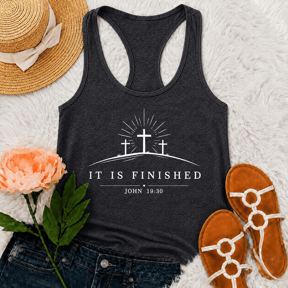 Christianartworkshop Classic Faith It Is Finished Cross Racerback Tank Top - Grey - 2XL - image 6