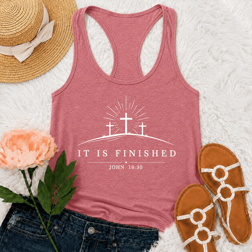 Christianartworkshop Classic Faith It Is Finished Cross Racerback Tank Top - Pink - 2XL - image 21