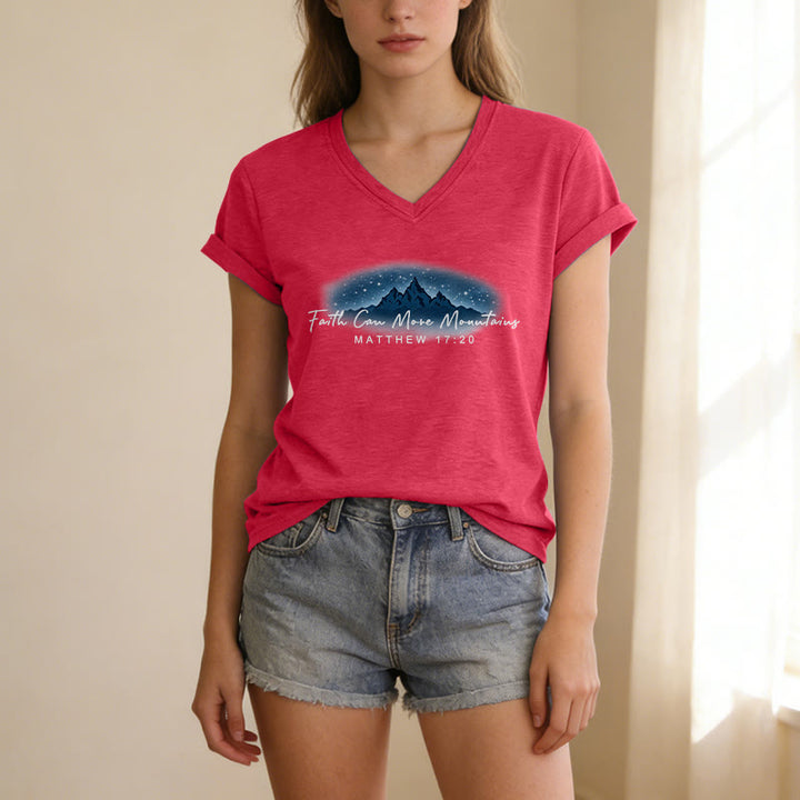 Christianartworkshop "Faith Can Move Mountains Matthew 17:20" Starry Mountain Graphic Casual V-neck T-shirt - image 5