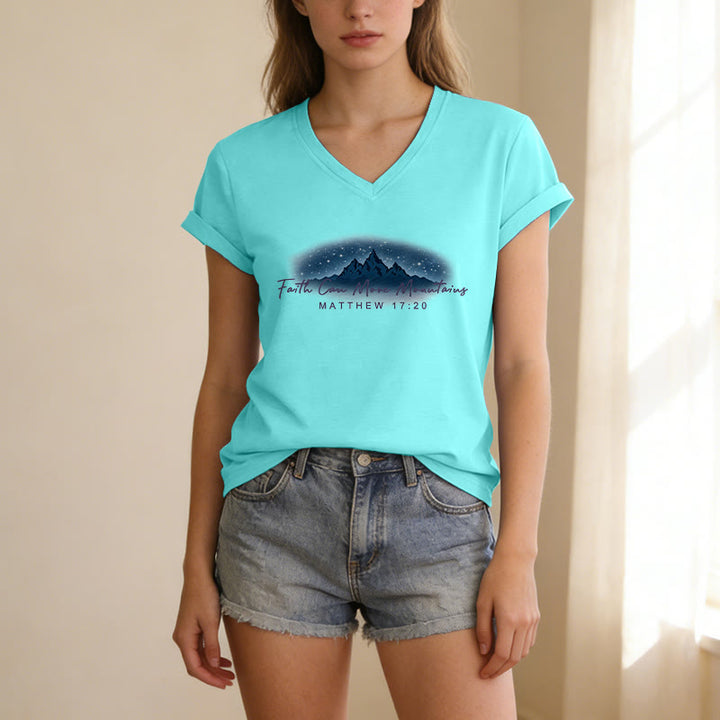 Christianartworkshop "Faith Can Move Mountains Matthew 17:20" Starry Mountain Graphic Casual V-neck T-shirt - image 23