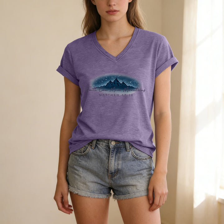 Christianartworkshop "Faith Can Move Mountains Matthew 17:20" Starry Mountain Graphic Casual V-neck T-shirt - image 9