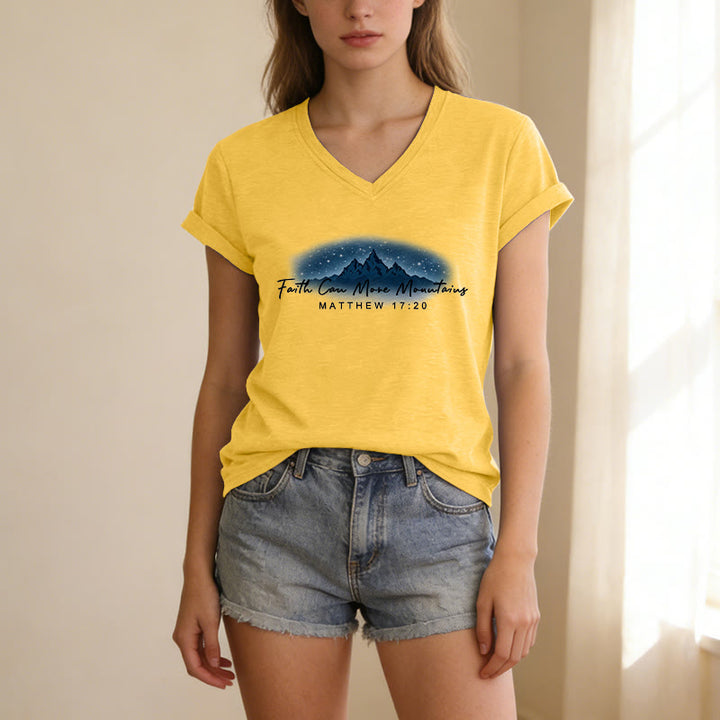 Christianartworkshop "Faith Can Move Mountains Matthew 17:20" Starry Mountain Graphic Casual V-neck T-shirt - image 17