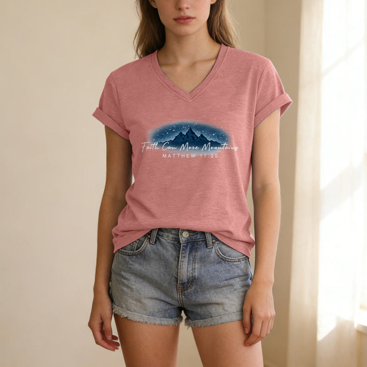Christianartworkshop "Faith Can Move Mountains Matthew 17:20" Starry Mountain Graphic Casual V-neck T-shirt - image 13