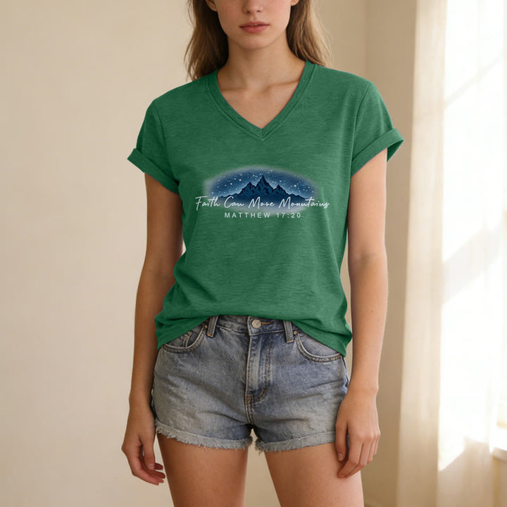 Christianartworkshop "Faith Can Move Mountains Matthew 17:20" Starry Mountain Graphic Casual V-neck T-shirt - image 25