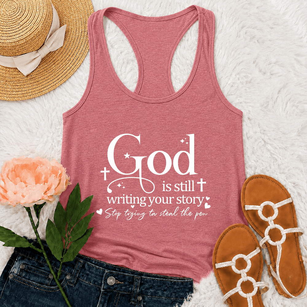 Christianartworkshop God Is Still Writing Your Story Christian Workout Racerback Tank Top - Pink - 2XL - image 21