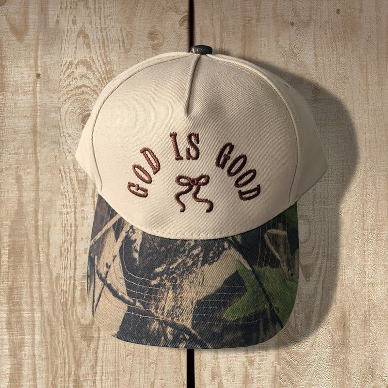 Christianartworkshop "God Is Good" Bow Embroidery Leopard Brim Adjustable Baseball Cap - Dark Camouflage - image 3