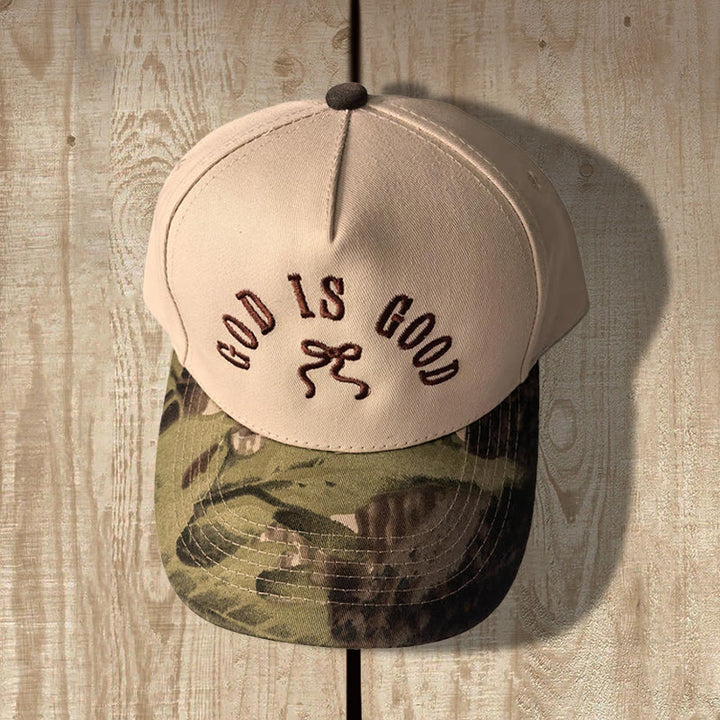 Christianartworkshop "God Is Good" Bow Embroidery Leopard Brim Adjustable Baseball Cap - Light Camouflage - image 2