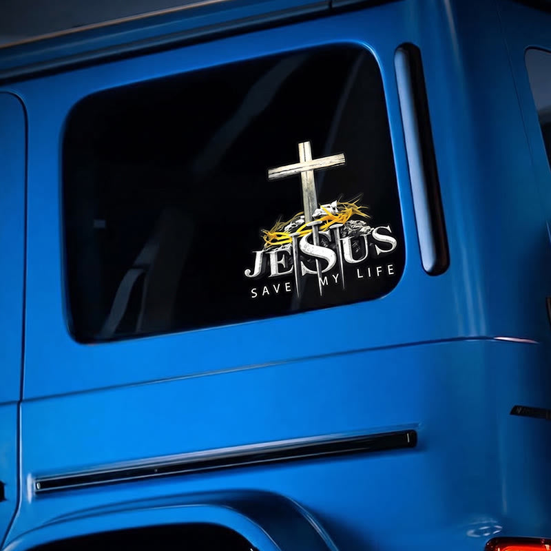 FREE Today: Cross Crown of Thorns Nails JESUS SAVED MY LIFE Waterproof Car Sticker: A Symbol of Redemptive Sacrifice - image 2