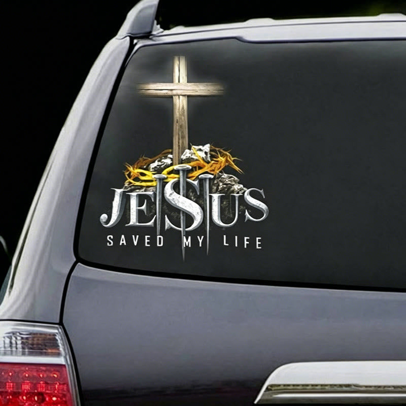 FREE Today: Cross Crown of Thorns Nails JESUS SAVED MY LIFE Waterproof Car Sticker: A Symbol of Redemptive Sacrifice - image 1
