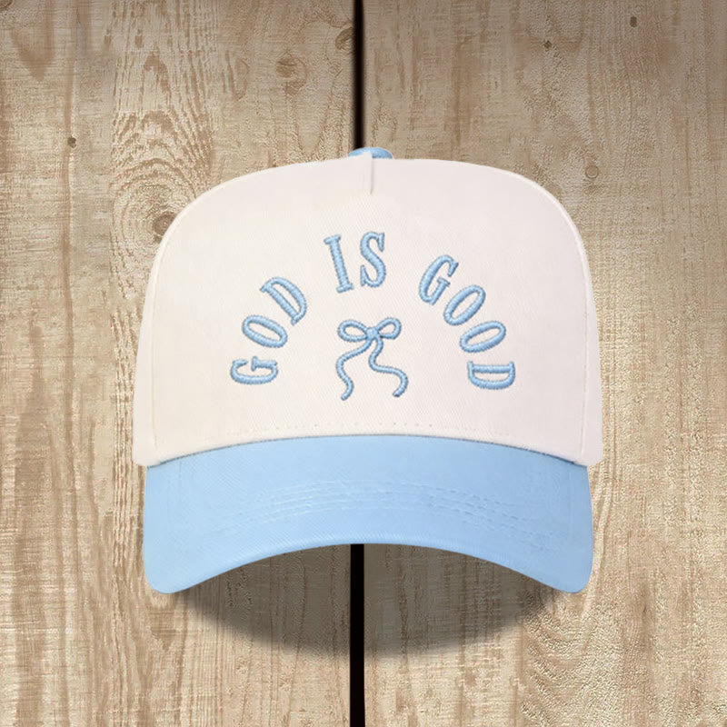 Christianartworkshop Curved Brim God Is Good Letter Bow Embroidered Unisex Baseball Cap - Light Blue - image 6