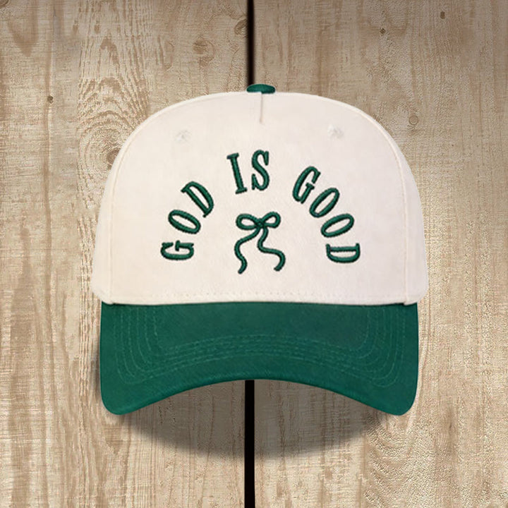 Christianartworkshop Curved Brim God Is Good Letter Bow Embroidered Unisex Baseball Cap - Green - image 10