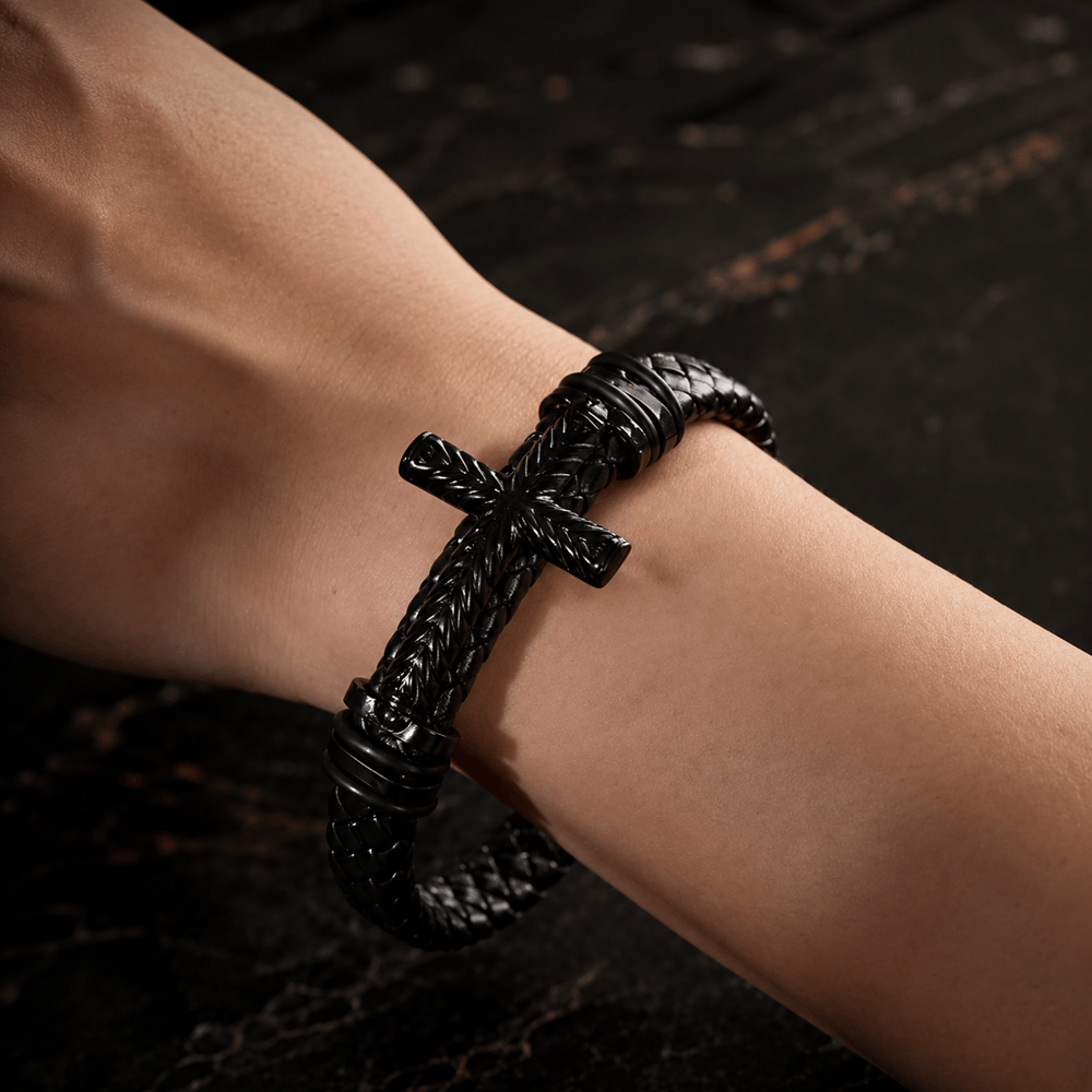 FREE Today: 4-Color Braided Leather Cross Bracelet with Embossed Details: A Symbol of Rugged Faith - image 5