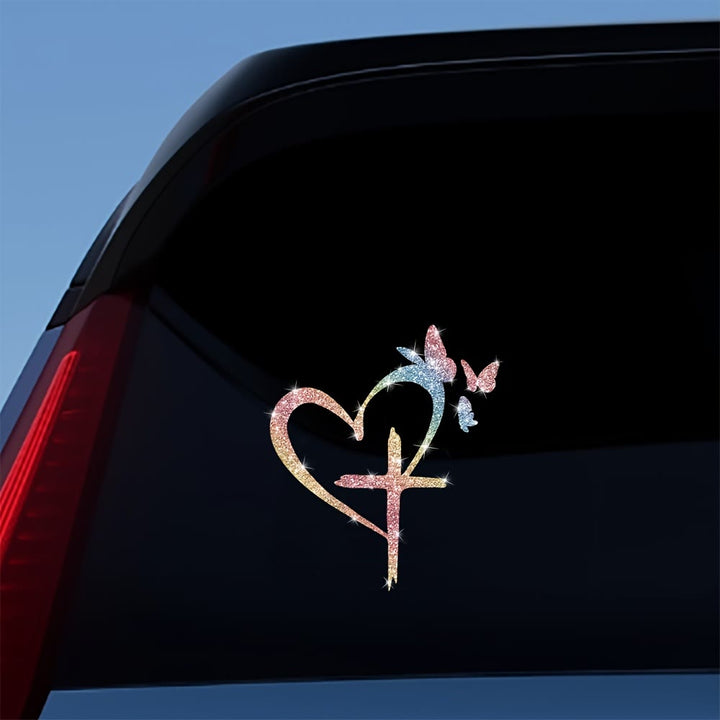FREE Today: Glitter Heart Cross Butterfly Silhouette Waterproof Car Window Sticker: A Symbol of Sacred Love - image 7