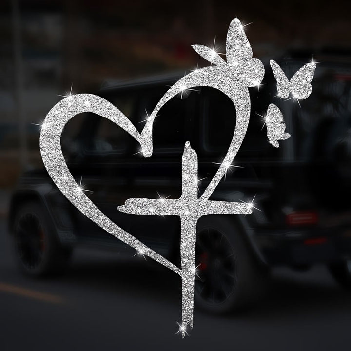 FREE Today: Glitter Heart Cross Butterfly Silhouette Waterproof Car Window Sticker: A Symbol of Sacred Love - image 2