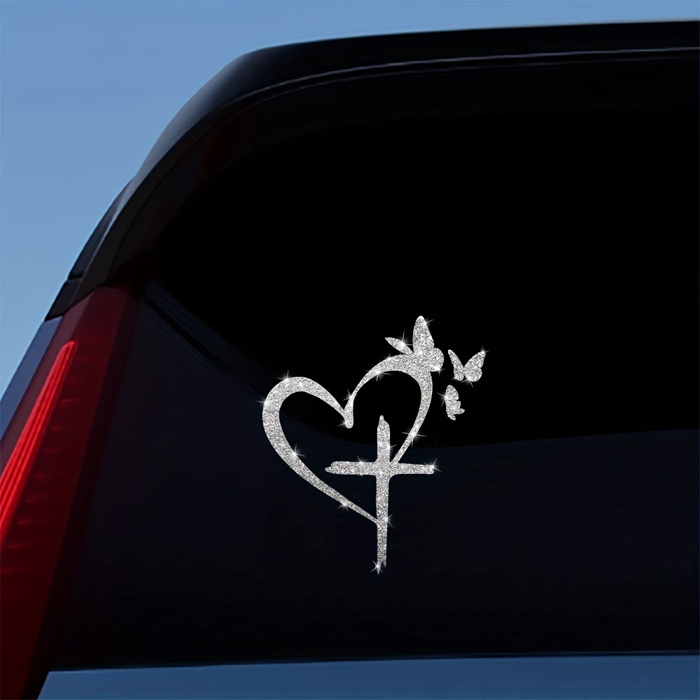 FREE Today: Glitter Heart Cross Butterfly Silhouette Waterproof Car Window Sticker: A Symbol of Sacred Love - image 3