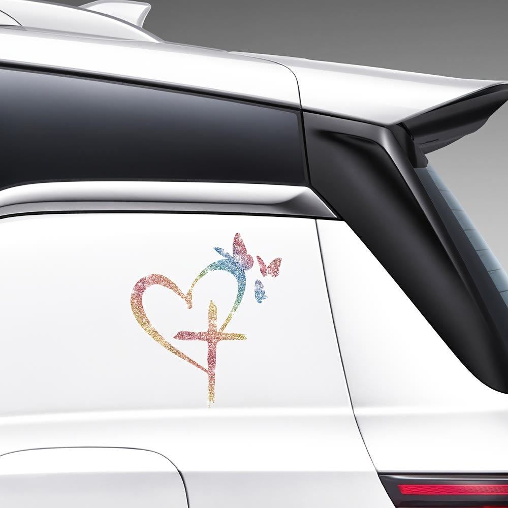 FREE Today: Glitter Heart Cross Butterfly Silhouette Waterproof Car Window Sticker: A Symbol of Sacred Love - image 6