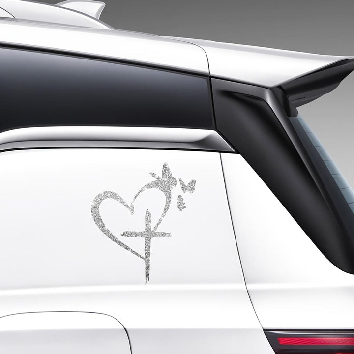 FREE Today: Glitter Heart Cross Butterfly Silhouette Waterproof Car Window Sticker: A Symbol of Sacred Love - image 4