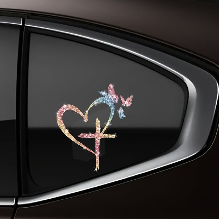 FREE Today: Glitter Heart Cross Butterfly Silhouette Waterproof Car Window Sticker: A Symbol of Sacred Love - Colored(A Set of 5pcs) - image 5