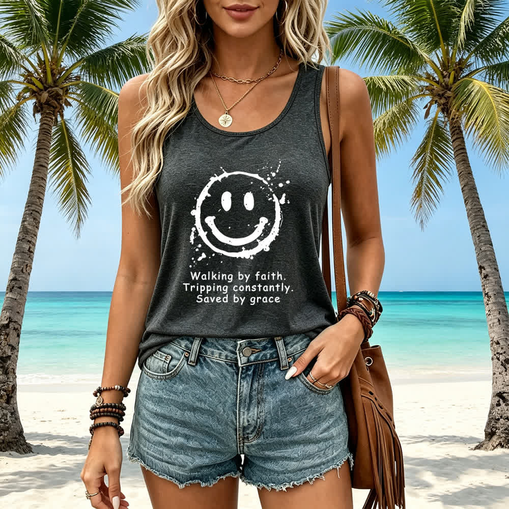 Christianartworkshop Walking By Faith Saved By Grace Racerback Tank Top - image 10