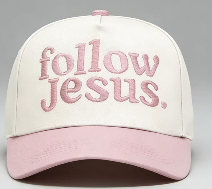 Christianartworkshop Two-tone Curved Brim Follow Jesus Faith Embroidery Unisex Baseball Cap - Pink - image 4